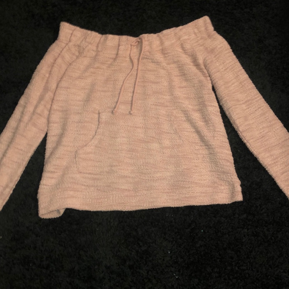 off the shoulder pink sweater